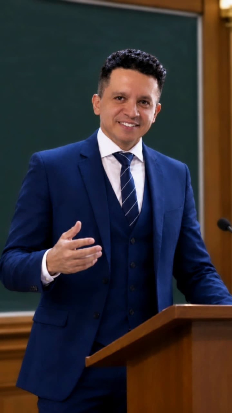 Diego Macana Roa dictando una clase desde un atril