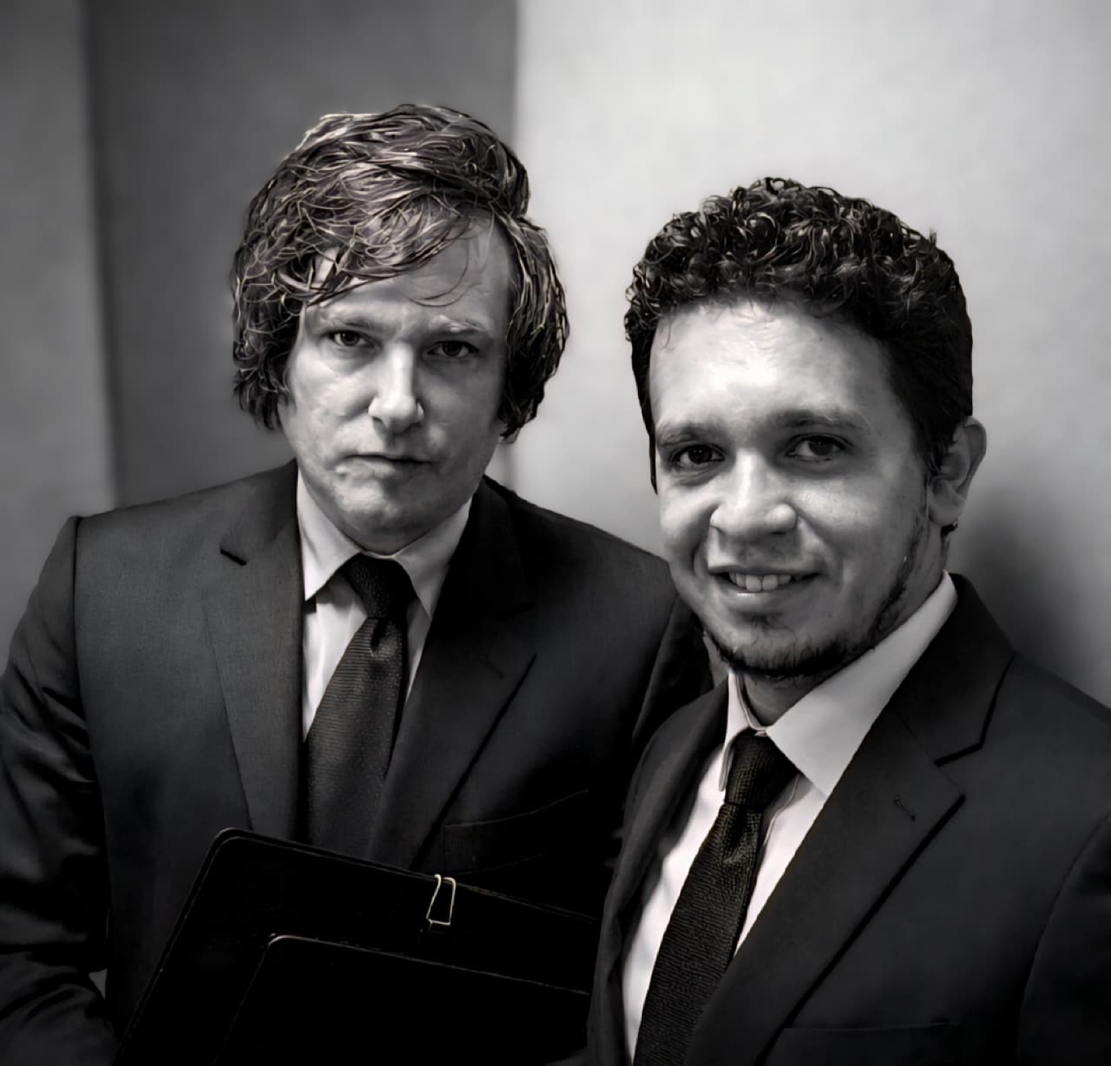 Diego Macana Roa junto a Javier Milei, en blanco y negro